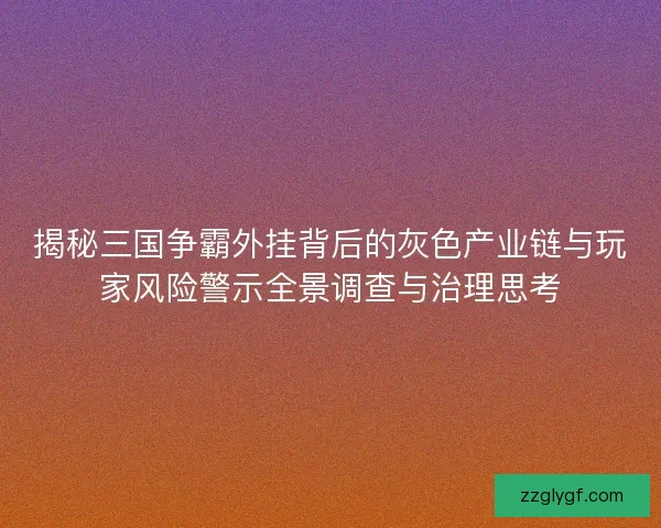 揭秘三国争霸外挂背后的灰色产业链与玩家风险警示全景调查与治理思考