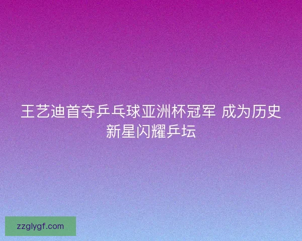 王艺迪首夺乒乓球亚洲杯冠军 成为历史新星闪耀乒坛